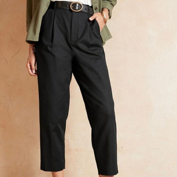 BANANA REPUBLIC Pleated Crop Pant, Black, Size 10 Tall - Picture 1 of 13